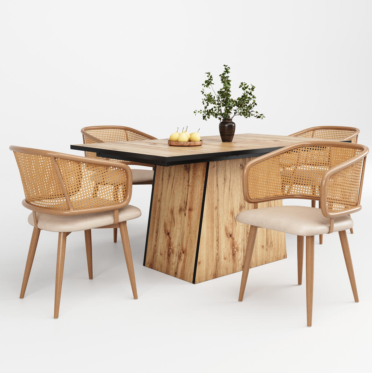 ESSZIMMERSTUHL mit Rattan-Rückenlehne ca. 47 x 51 x 79 cm Beige/Braun 4er-Set - Beige, Holz (51/79/47.1cm) - Meubliv