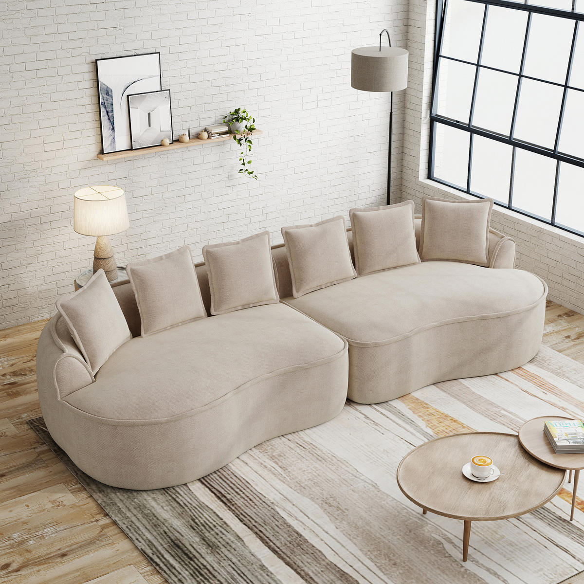4-SITZER Sofa 320x114x67 cm aus Chenille-Stoff rahmenlos ohne Montage, hellbraun - Hellbraun, Textil (114/67/320cm)