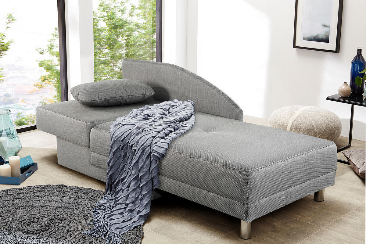 RÉCAMIERE-SCHLAFSOFA mit Bettkasten, Federkern, seitenverkehrt montierbar 149/90/80 cm, Liegefläche 200/84 cm, Webstoff Hellgrau / 15122 - Chromfarben/Hellgrau, Textil/Metall (149/80/90cm) - luma-home