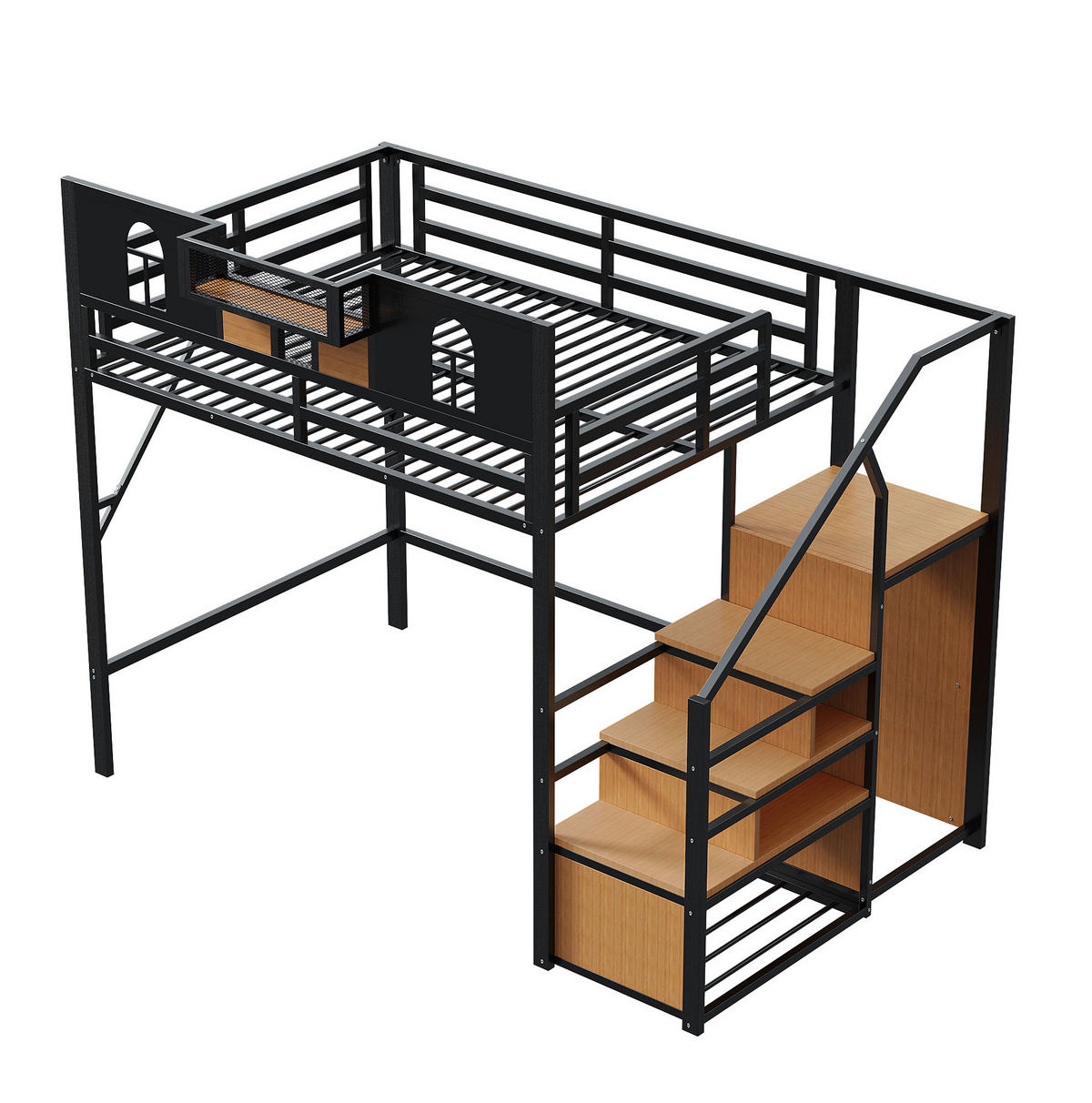HOCHBETT 140/200 cm Schwarz aus Metall mit Stauraumleiter - Schwarz, Metall (140/200cm) - OKMYHOME