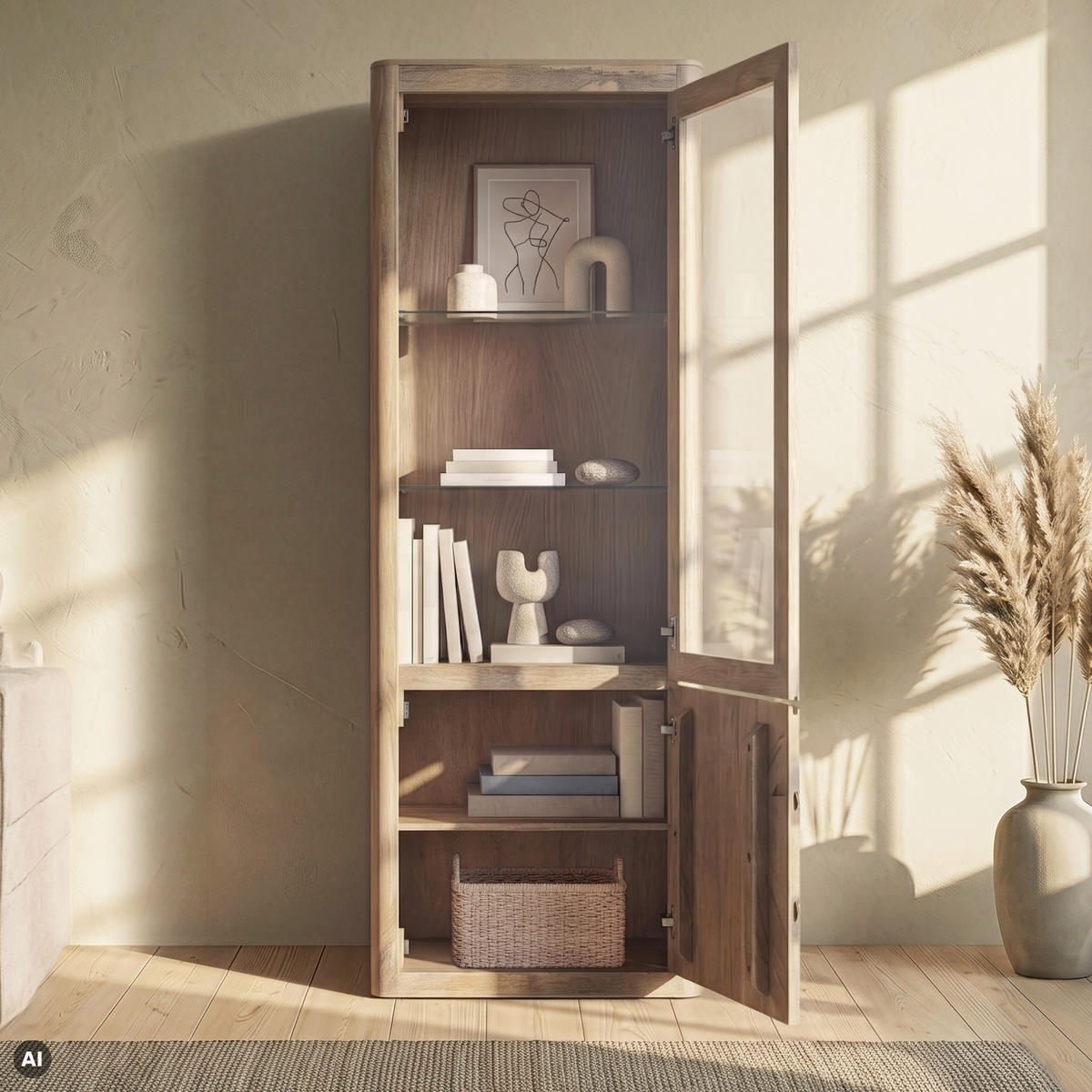 VITRINE Mango 70x40x202 weiß lackiert TORONTO #310 - Weiß, Holz (70/202/40cm) - Massivmoebel24