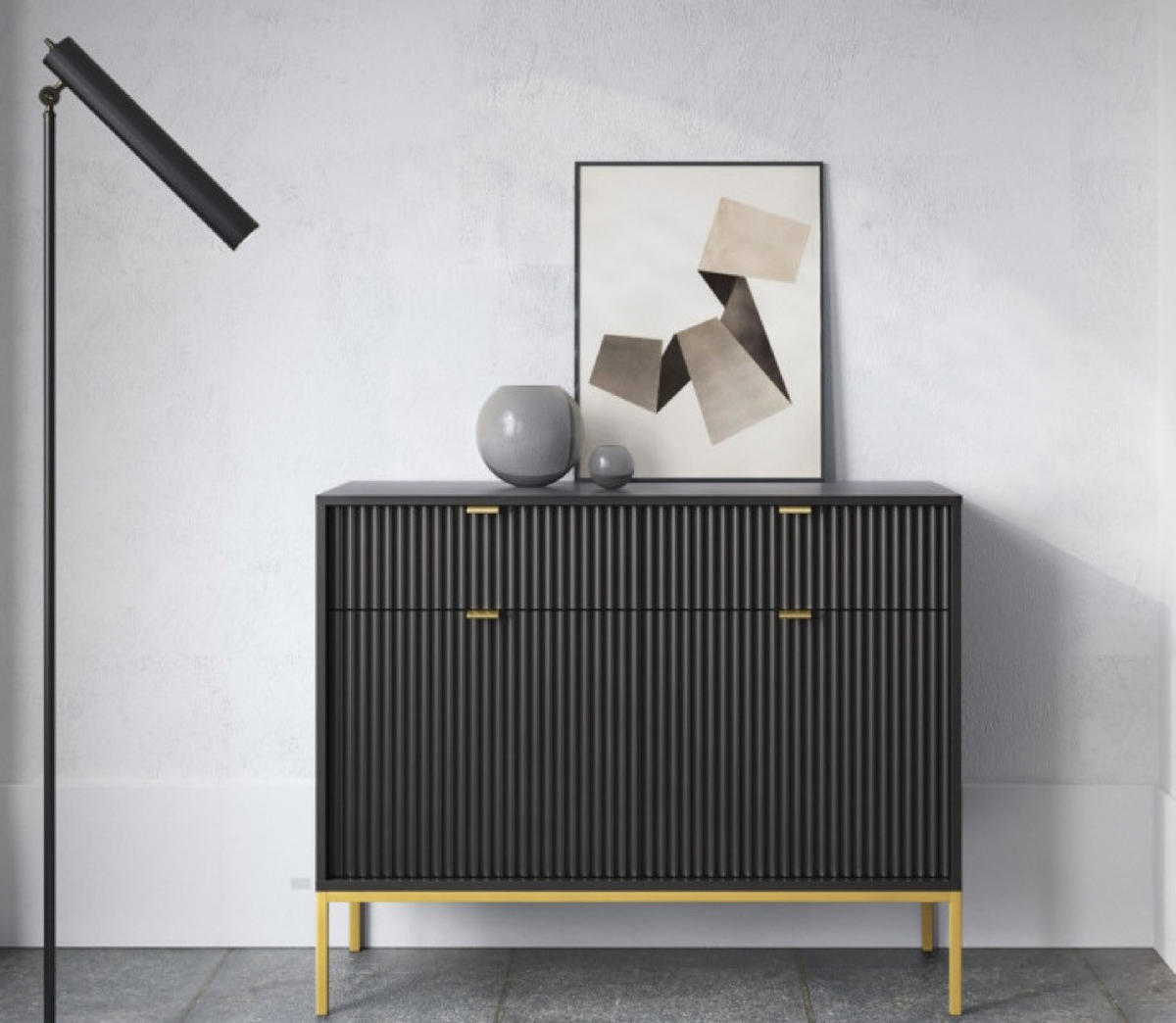 SIDEBOARD Schwarz KSZ104 Mit Goldfarbenen Beinen - Schwarz, Holzwerkstoff (104/83/39cm) - Sepro Meble