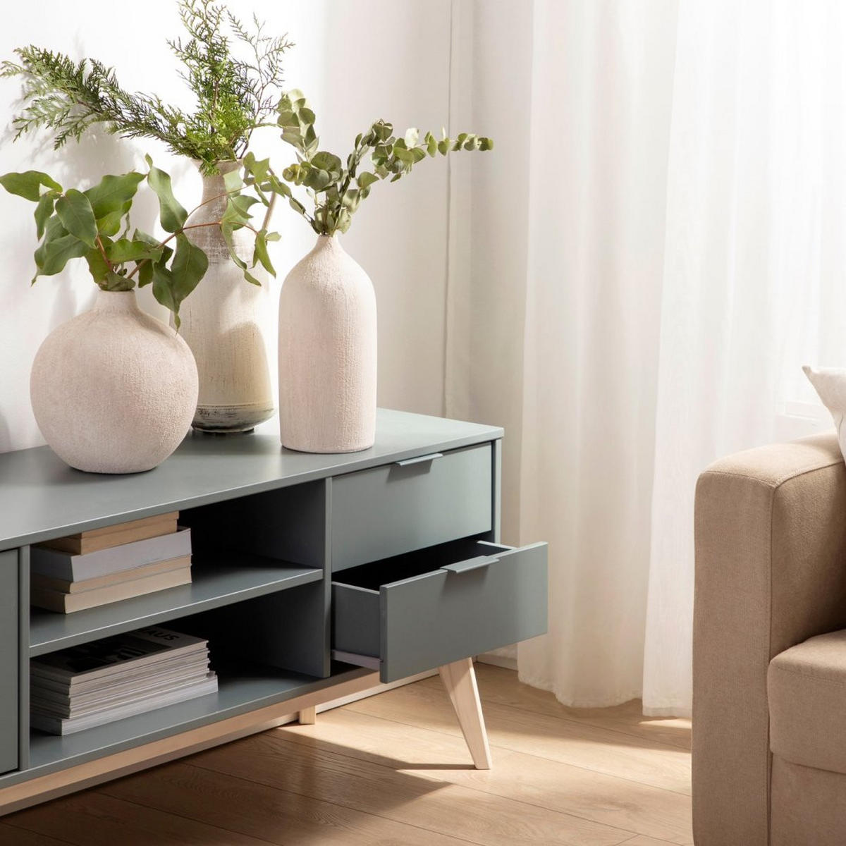 TV-ELEMENT Troy Grün 180 cm x 53 cm - Grün, Holzwerkstoff (180/53/40cm)