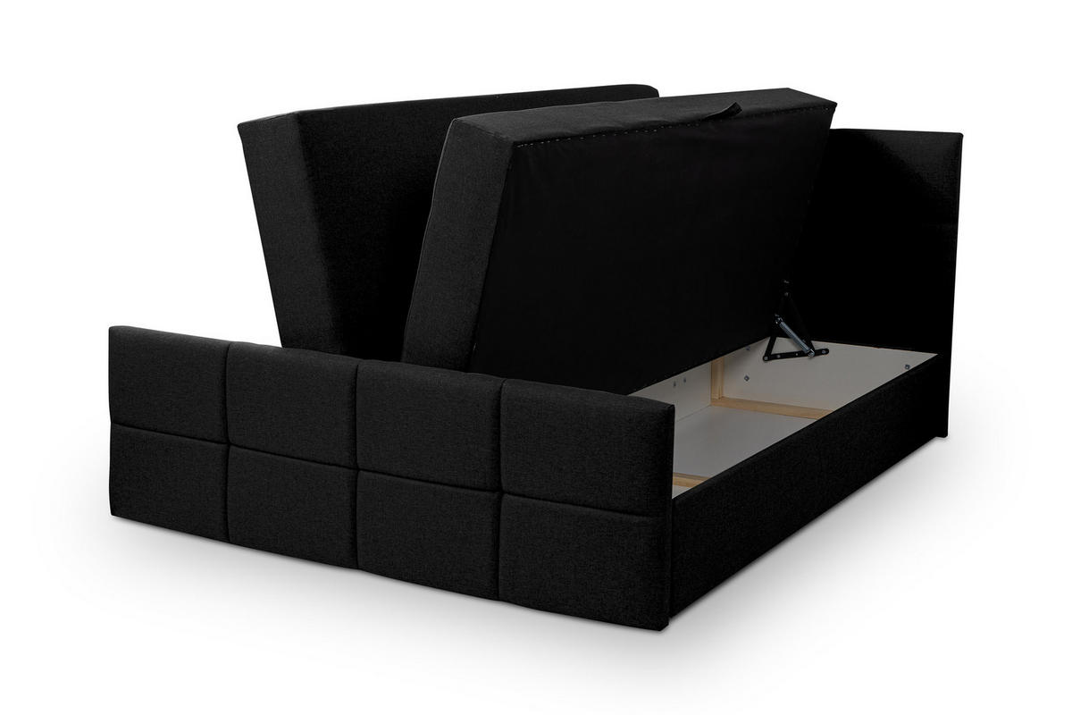 BOXBETT DORIS mit 2 Bettkästen, 180x200, Farbe: Schwarz, Velourstoff, mit Bonell-Matratze inkl. Topper - Schwarz, Holz/Kunststoff (180/200cm) - VENASI MÖBEL