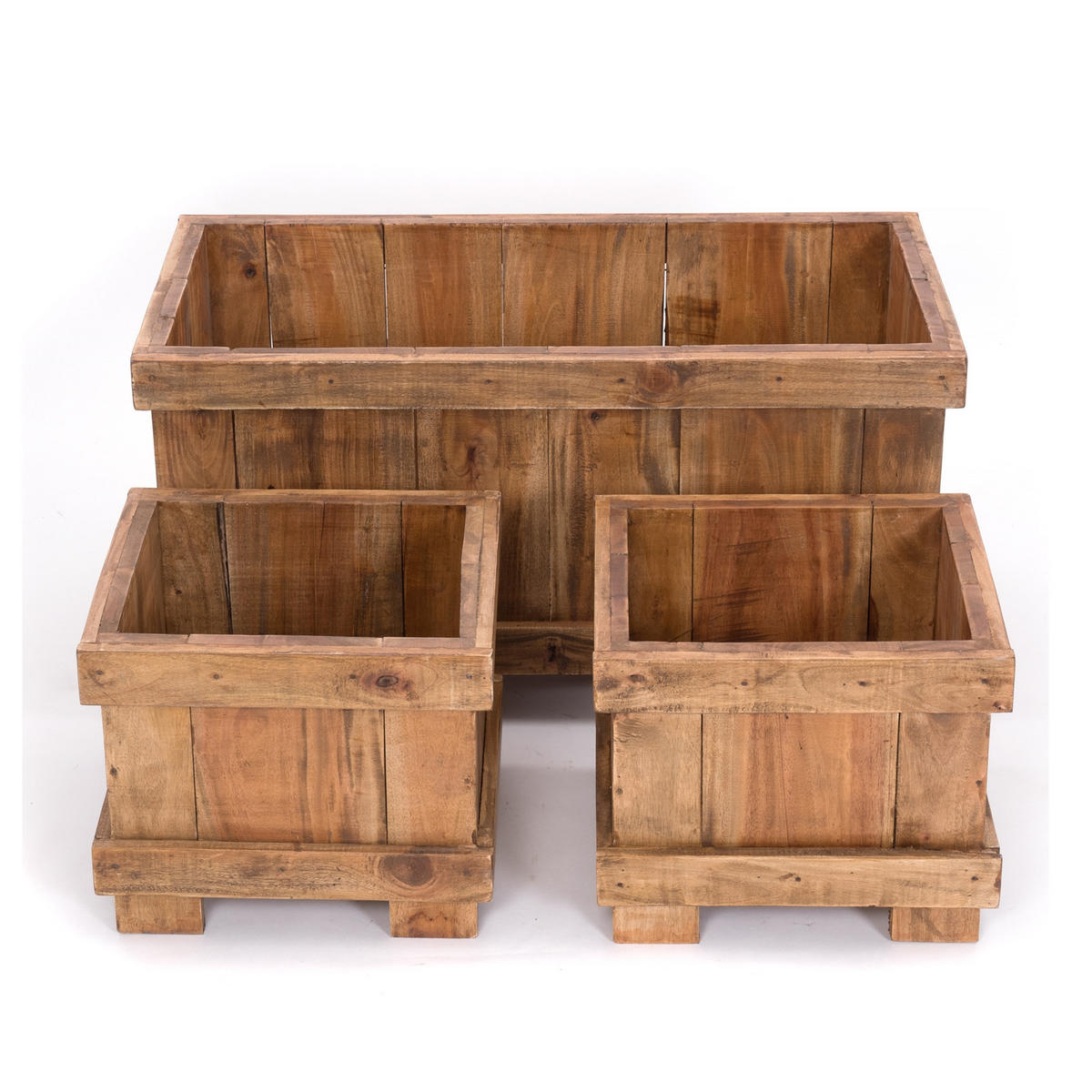 ÜBERTOPF-SET FLOWERPOT 3-tlg. Recyclingholz massiv, 2 verschiedene Größen naturfarben - Naturfarben, Holz (80/40/40cm) - DESIGN DELIGHTS