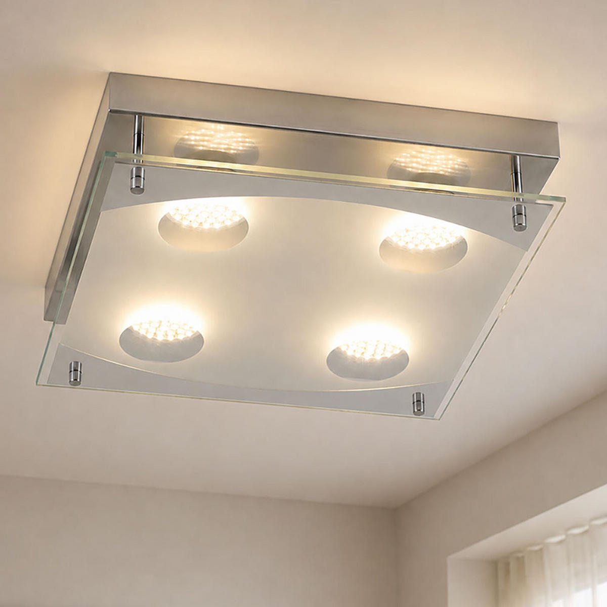 LED DECKENLEUCHTE Stahl Silber - Silberfarben, Glas (26/26/7.5cm) - Esto