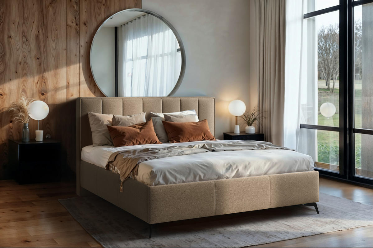POLSTERBETT Balance 180x200 cm mit Bettkasten und Gasdruckfedern – Beige, modernes Design - Beige, Textil (180/200cm)