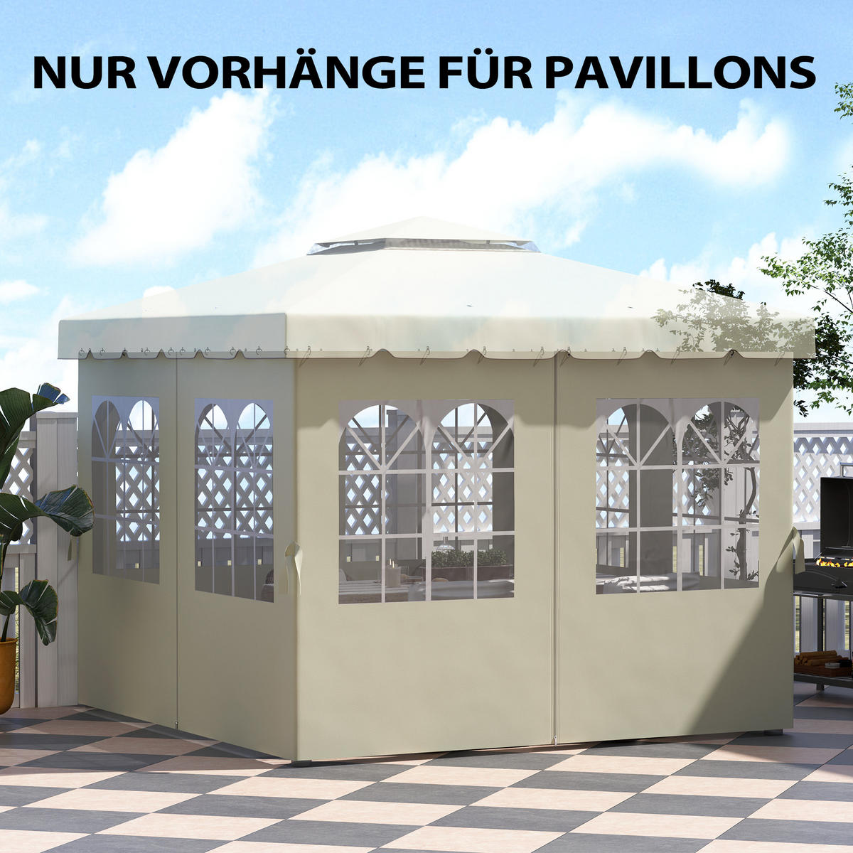 PAVILLON-SEITENWÄNDE, 4 Seitenwand-Paneele für Gartenpavillon, mit Reißverschluss, 3 x 3 m Pavillon, Cremeweiß - Creme, Textil (302/205/1cm)
