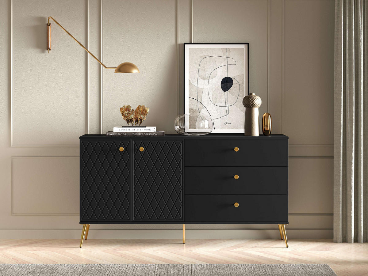 KOMMODE – 160 cm – Eljot – Schwarz - Schwarz, Holzwerkstoff (160/85/40cm) - hi-markt