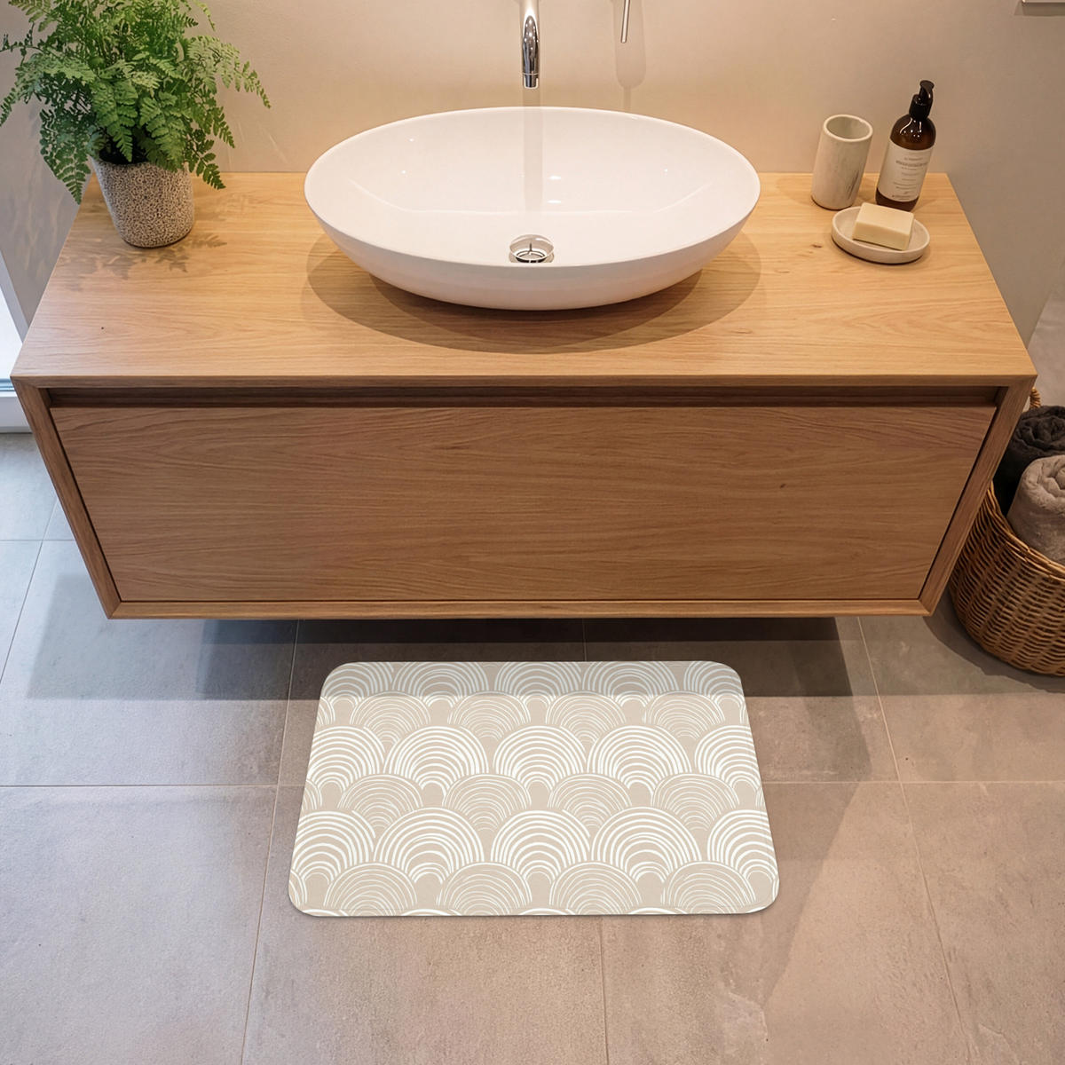 KOUPELNOVÁ PŘEDLOŽKA Vlny - Textura - Béžová 60x40 cm - kašmírová, textil/plast (60/40cm) - OnlyWow
