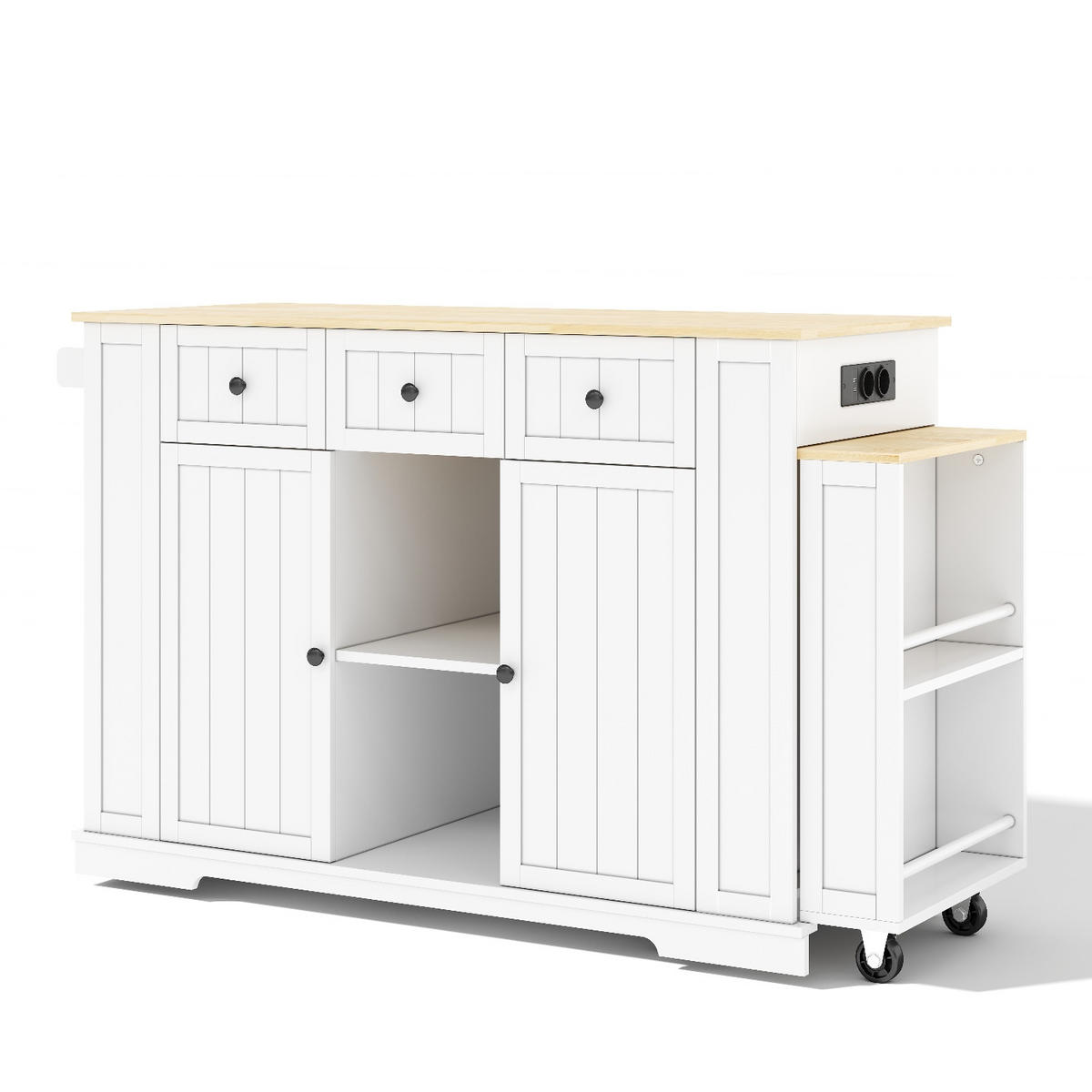 KÜCHENINSEL 138/55/93 cm Weiß mit 3 Schubladen, ausziehbarem Esstisch und 7 Rädern - Weiß, Holz/Holzwerkstoff (55/93/138cm) - Oxeza