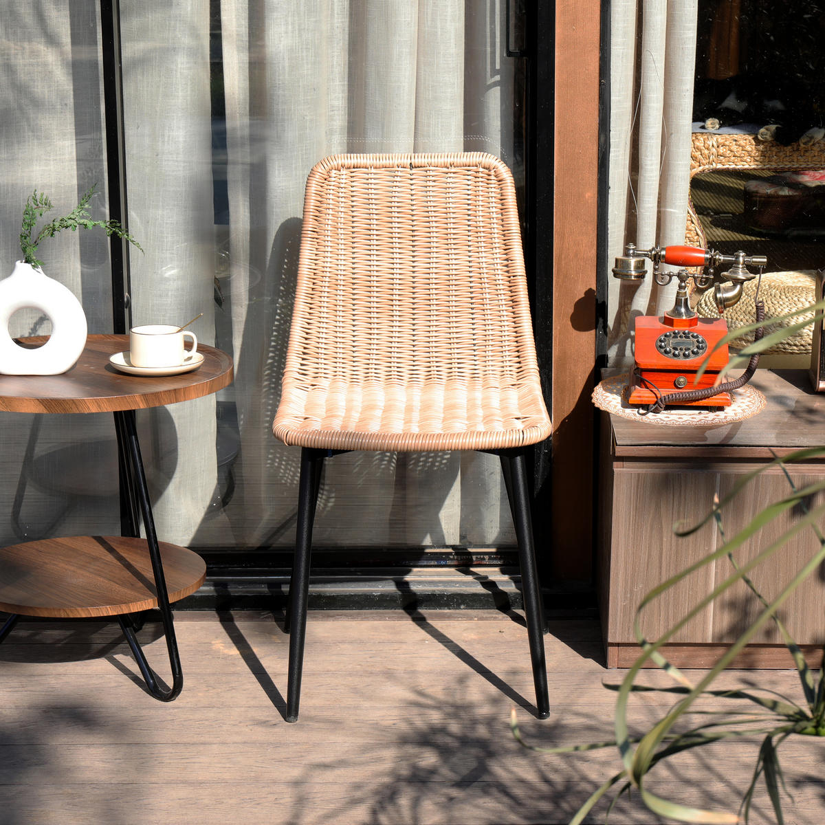 STUHL 4er-Set Rattan Braun - Braun, Metall (43/83/47cm) - Nordlys