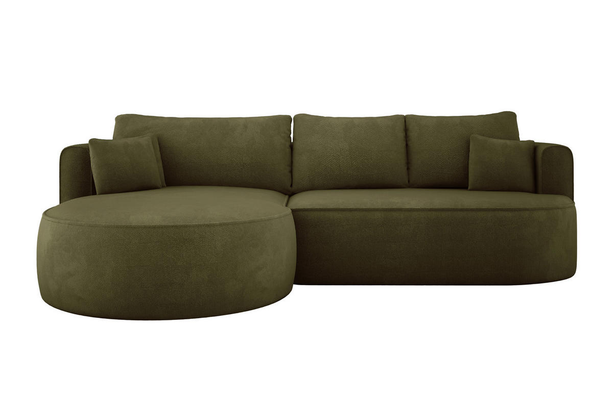 ECKSOFA FIORE-L Moderne Ausziehbare Schlaf-Funktion, automatischer Auffaltung, lose Rückenkissen freistehend LINKS 284x183x82 cm cm Green - Grün, Holz/Textil (183/284cm) - DomoHome