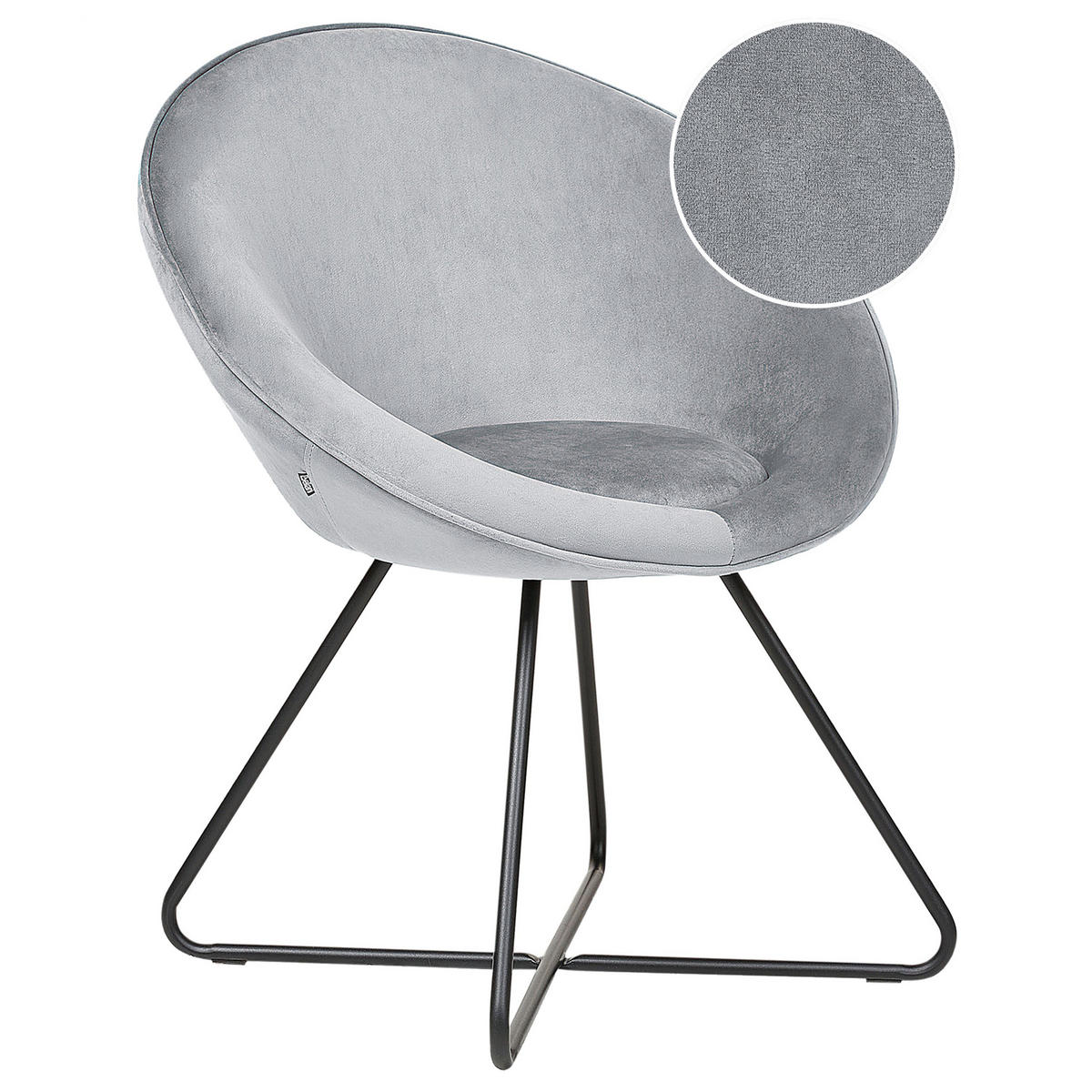 SESSEL Samtstoff hellgrau/schwarz rund Floby II - Schwarz/Grau, Textil (69/80/58cm) - Beliani