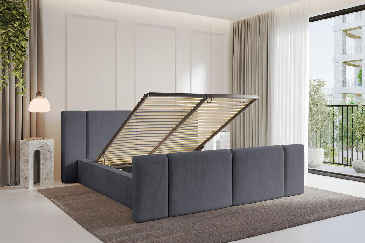 POLSTERBETT mit Bettkasten, Fußteil und Lattenrost, Boxbett ohne Matratze - RIVO-Z 120x200 Dunkelgrau - Dunkelgrau, Holzwerkstoff/Textil (120/200cm) - ALTDECOR