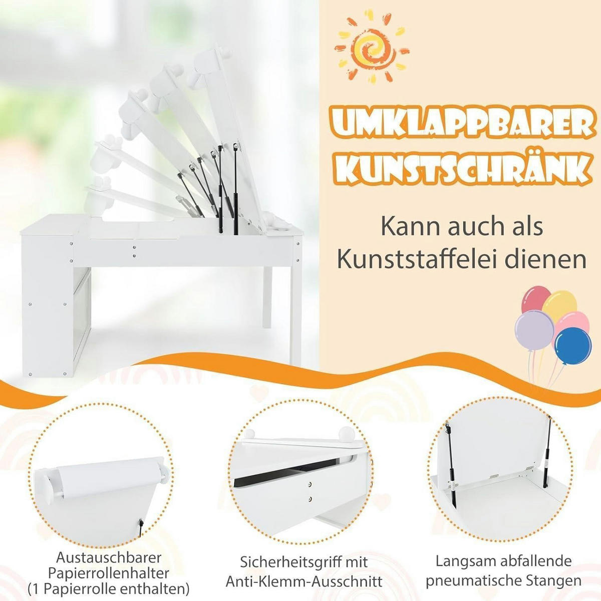 KINDERTISCH mit 2 Stühlen 3-teiliges Set Weiß mit Stauraum - Weiß, Holzwerkstoff (60/55/109cm)