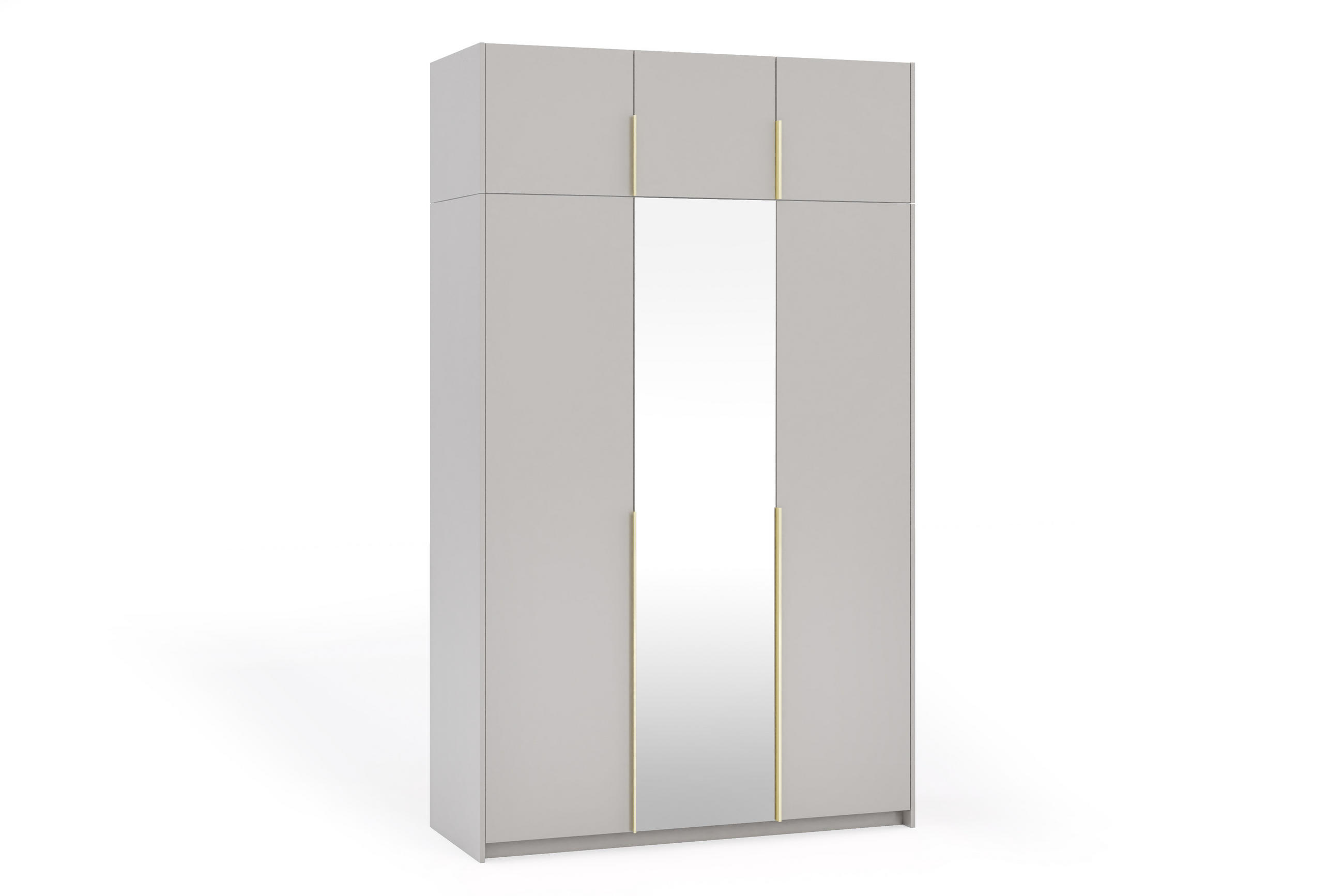 DREHTÜRENSCHRANK Apollonia I mit Spiegel 150x204cm 3-türig, kaschmir, goldene Griffe - Kaschmir/Goldfarben, Kunststoff (58/250/150cm) - Margaret Hadas24