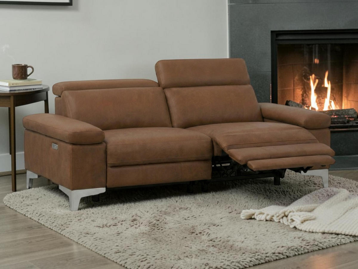 2-SITZER Sofa Talisman Echtleder mit 2 x Relaxfunktion Cognacbraun - Cognac, Leder/Metall (172/80/100cm)