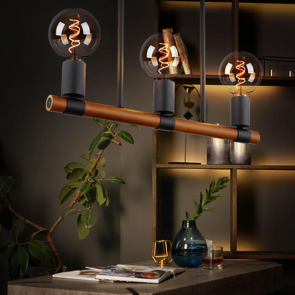 DECKENLEUCHTE Heinrich Holz Schwarz Braun - Braun, Holz (50/60/45cm) - Globo Lighting