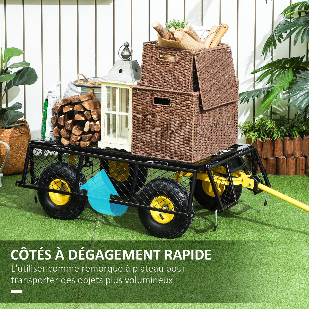 TRANSPORTWAGEN DE-17587 abnehmbare Seitenwände, 200 kg Schwarz - Schwarz, Metall (54/51/104cm) - ComfortXL
