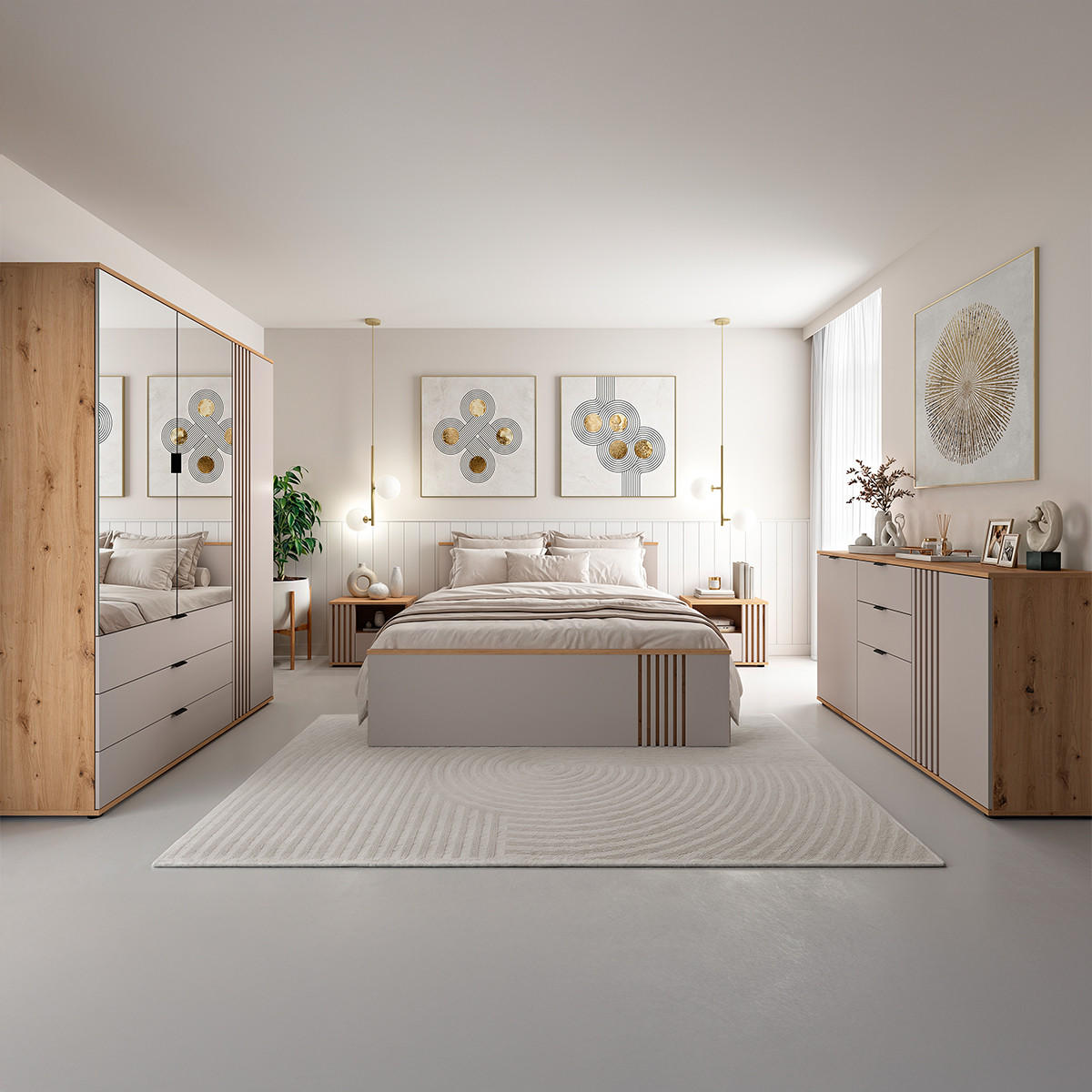 NOČNÍ STOLEK Ezra Kašmír a dřevo - béžová, kompozitní dřevo (55/46.5/40cm) - Petits-meubles