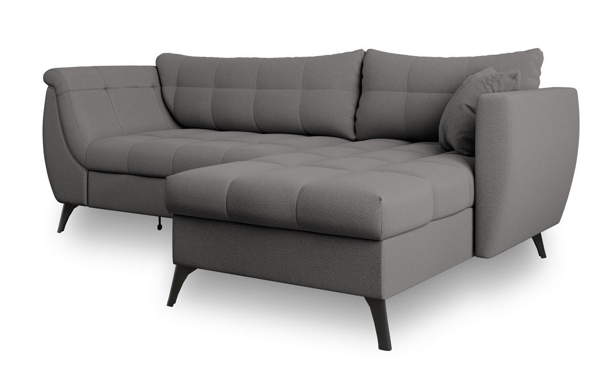 ECKSOFA MOLLIS Grau Geflochtener-Stoff mit Schlaffunktion - Grau, Holz (241/154cm) - MASSENO