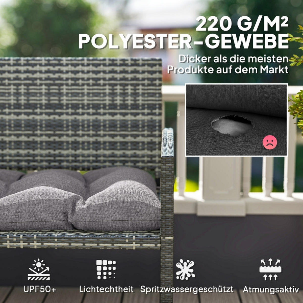 BANKAUFLAGE aus Polyester 105x46x12,5 cm in Grau mit Befestigungsbändern - Grau, Textil (46/12.5/105cm) - Modfu