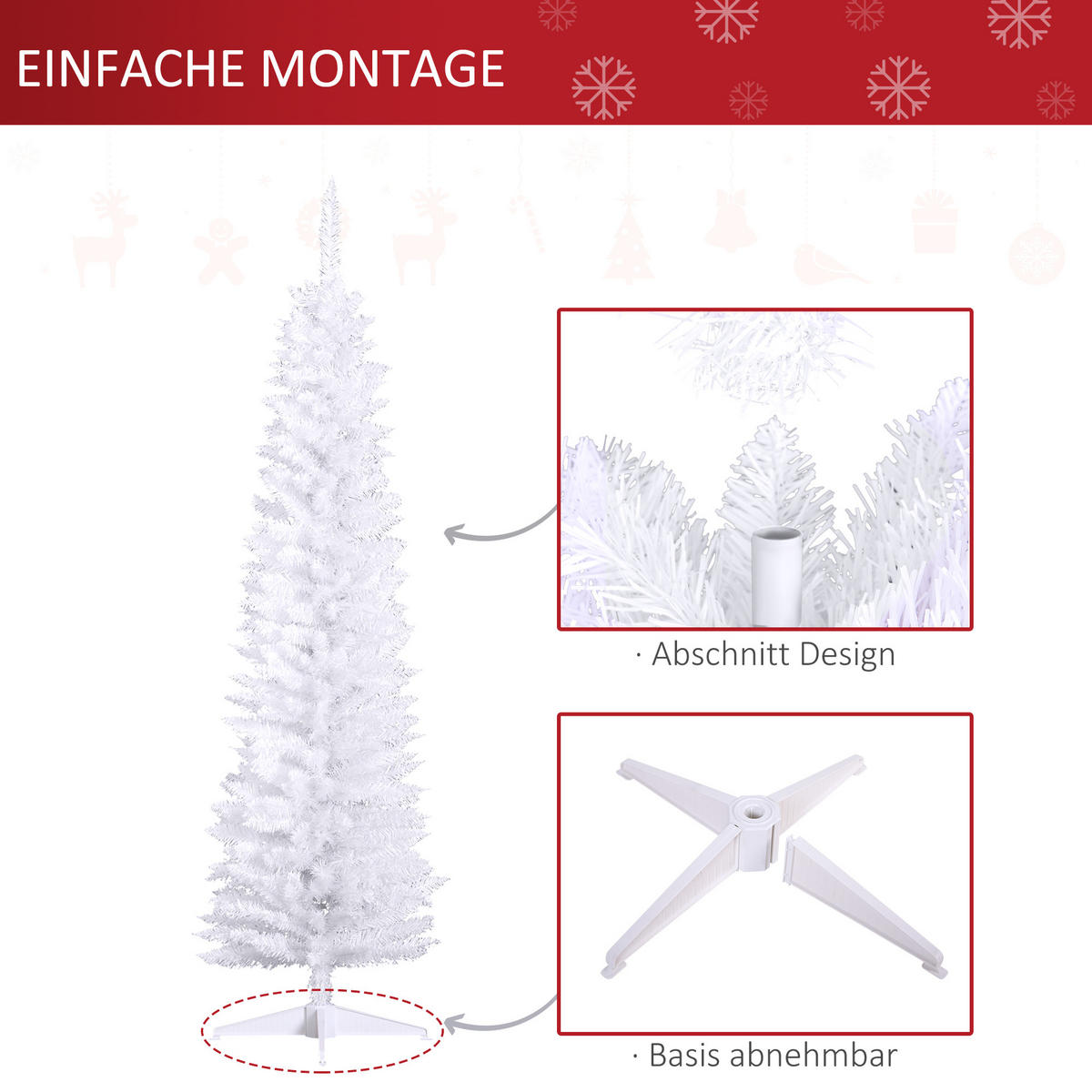 WEIHNACHTSBAUM 390 Spitzen Tannenbaum mit Kunststoffständer Weiß - Weiß, Kunststoff (180cm) - HOMCOM