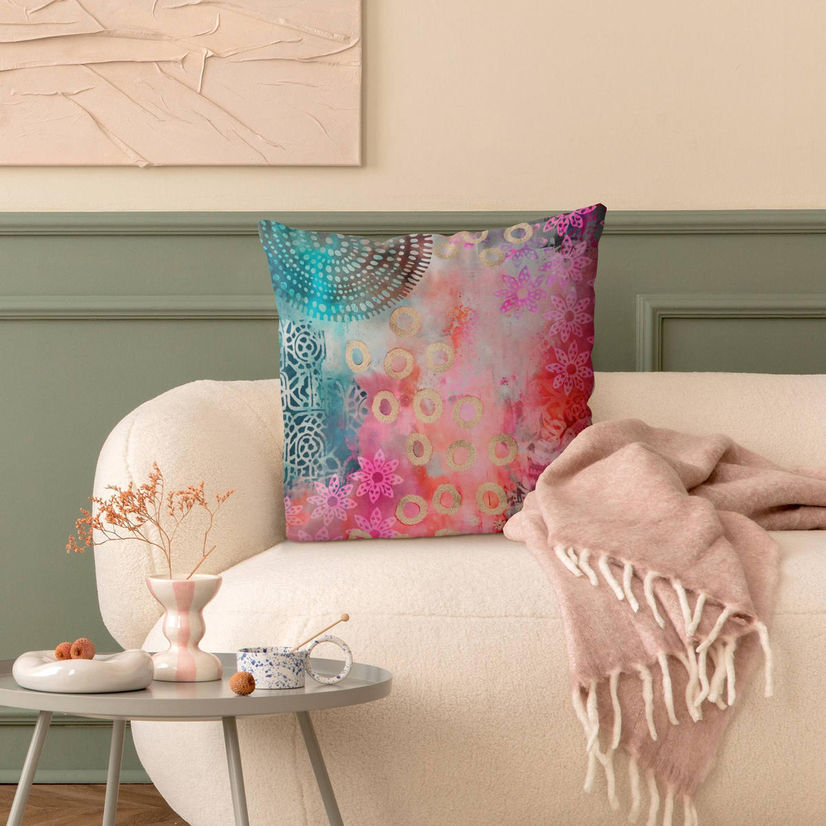 KISSENBEZUG Pink und türkises Batik Muster 40/40 cm - Pink, Textil (40/40cm) - Bilderwelten