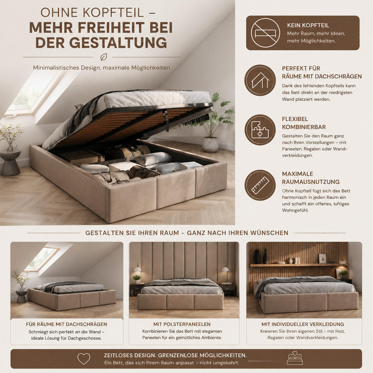 POLSTERBETT für Schlafzimmer Bett mit Stauraum Creme 90x200cm - Creme, Holzwerkstoff/Textil (90/200cm) - Muralo