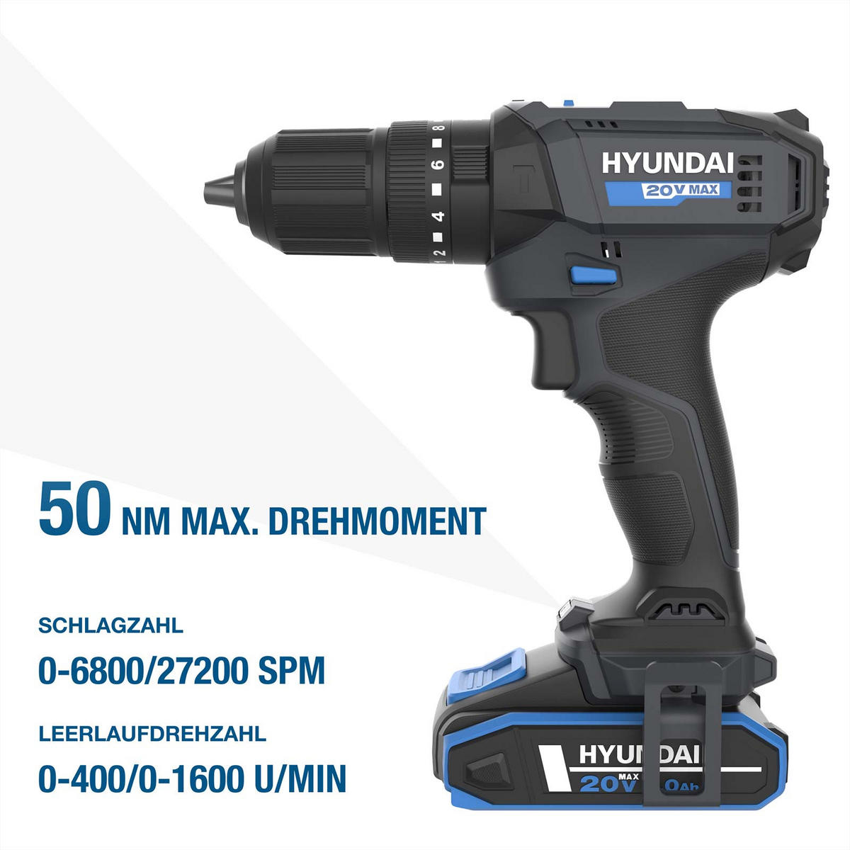 AKKU-SCHLAGBOHRSCHRAUBER 20V, 50 Nm – Set inkl. Akku, Ladegerät & 75-teiligem Zubehör - Blau, Kunststoff (39/30/13cm) - HYUNDAI