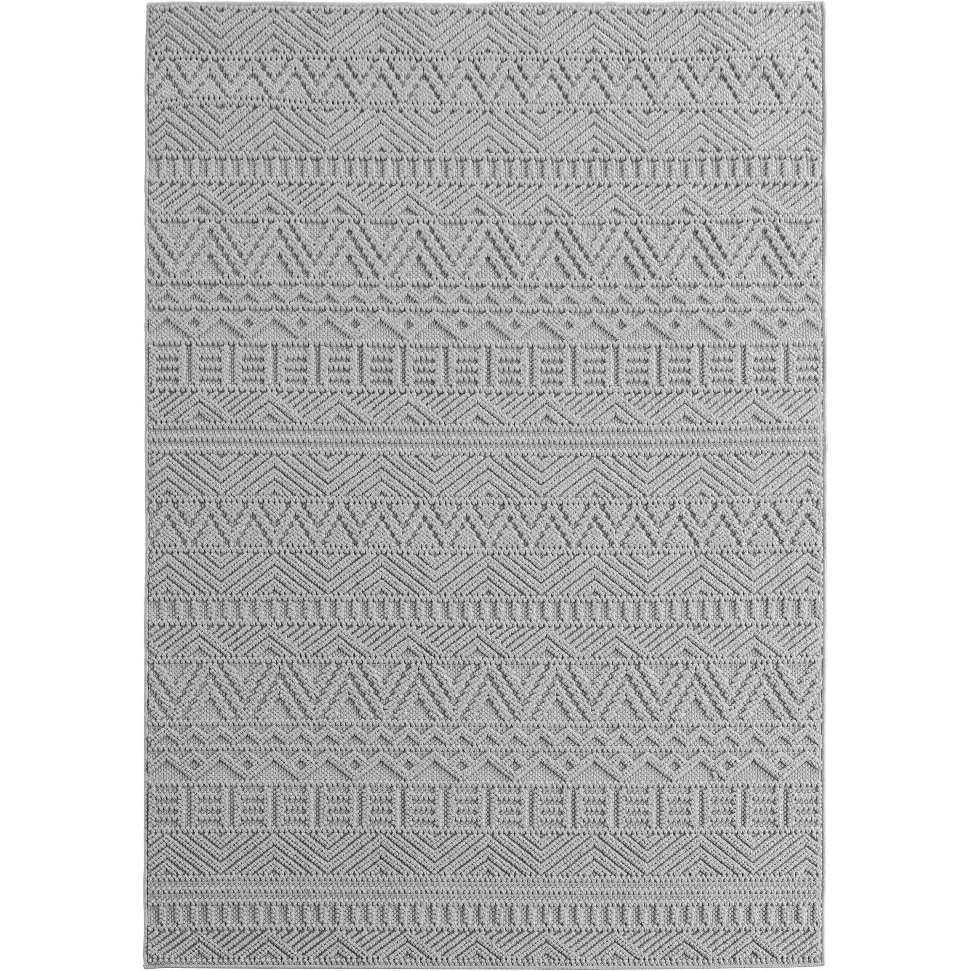 TEPPICH Flachgewebe LANGAU in Silber, mit Ethno-Streifen, 240 x 340 cm - Silberfarben, Textil (240/340cm) - KADIMA DESIGN