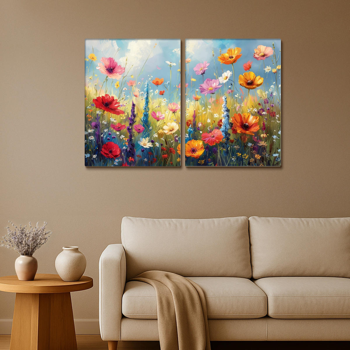 LEINWANDBILD 2er Set Blumen - Frühling - Farbenfroh - Sommerlich 120x80 cm - Orange, Textil (120/80cm) - MuchoWow