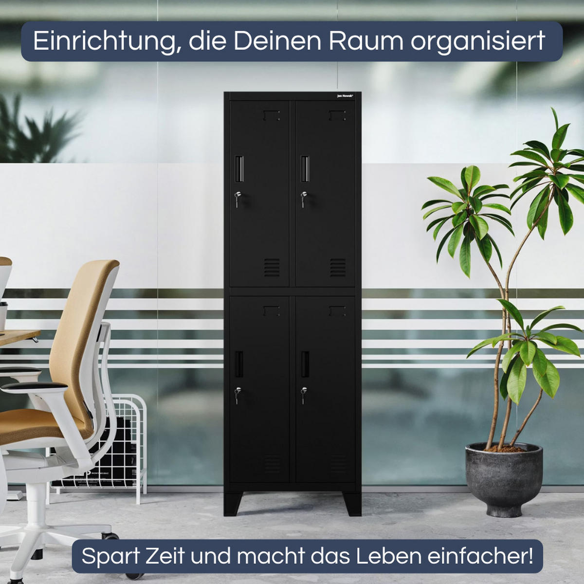 UMKLEIDESCHRANK Spind BARTEK 4 Abteile 172x55,9x45cm Schwarz - Schwarz, Metall (55.9/172/45cm) - Jan Nowak