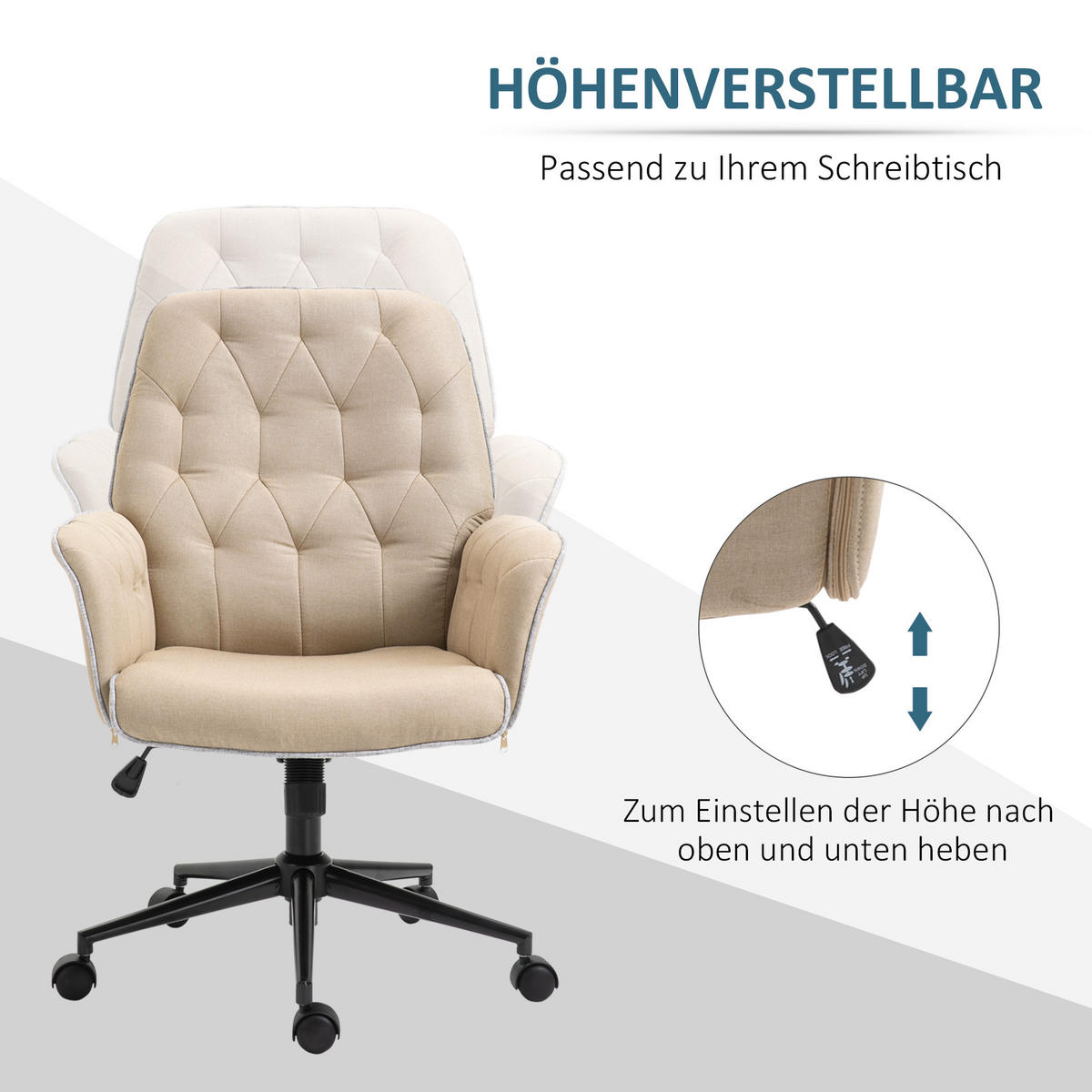 BÜROSTUHL, Schaumstoff, Beige - Beige, Kunststoff (69/90/66cm) - Vinsetto