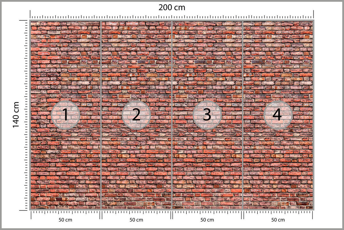 FOTOTAPETE für Wohnzimmer Alter Ziegelstein Roter Wand Rustikal 200x140 - Rot/Orange, Papier (200/140cm) - Muralo