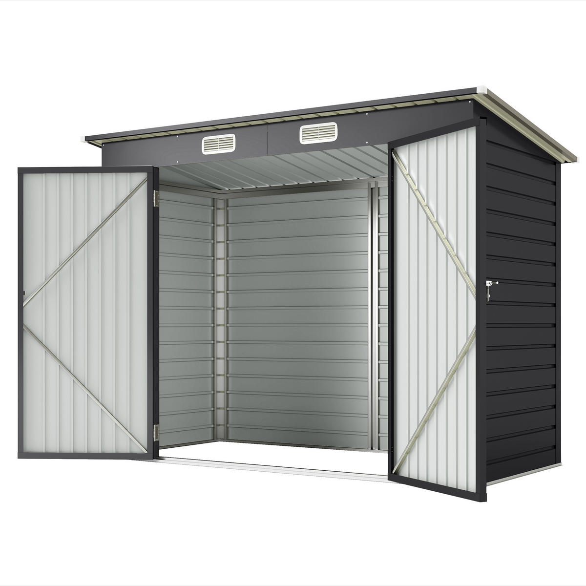 GERÄTEHAUS DE-16857 2,7 m² mit Doppeltüren und Belüftung Grau - Grau, Metall (121/183/249cm) - ComfortXL