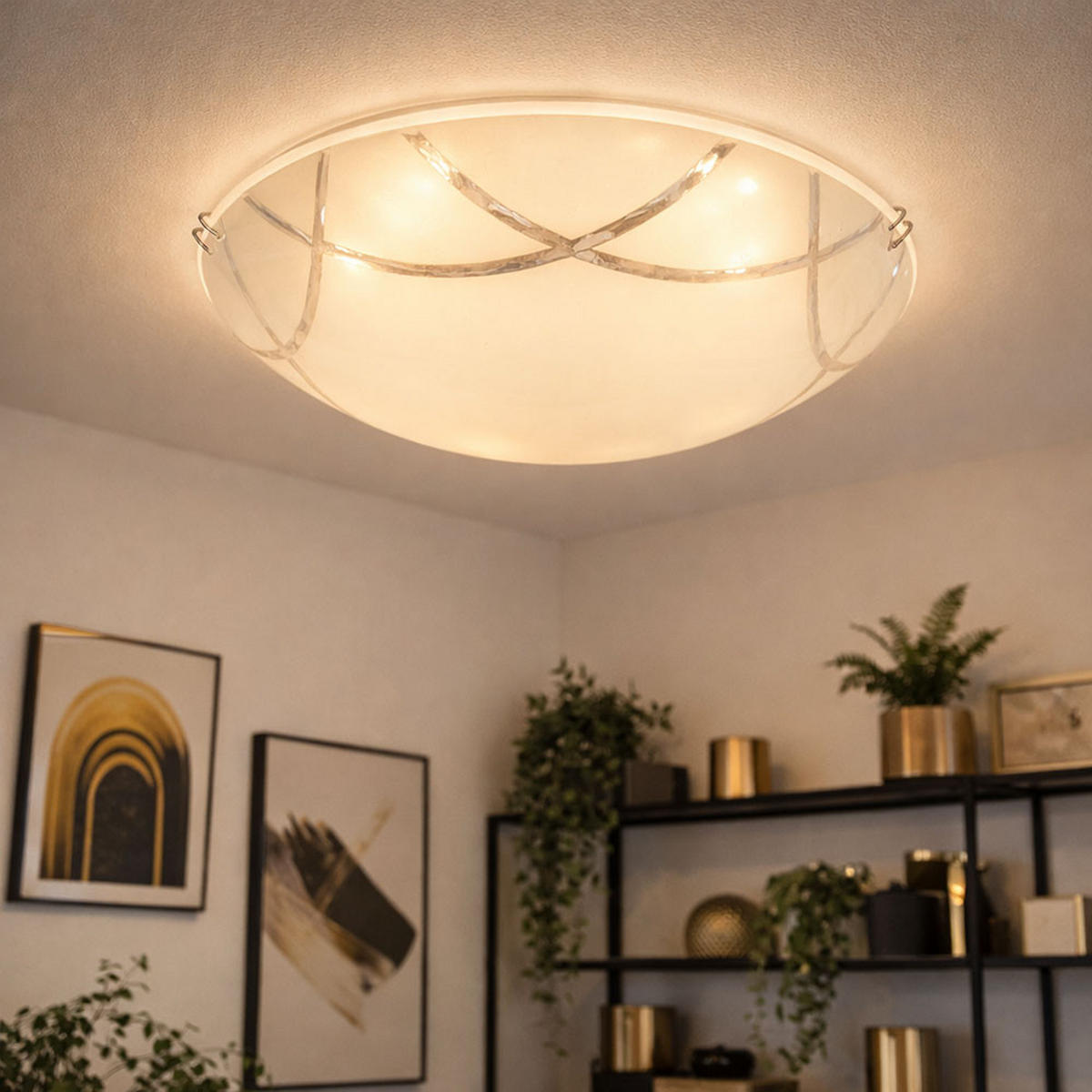 LED DECKENLEUCHTE Glas Weiß - Weiß, Glas (25/25/7.5cm) - Globo Lighting