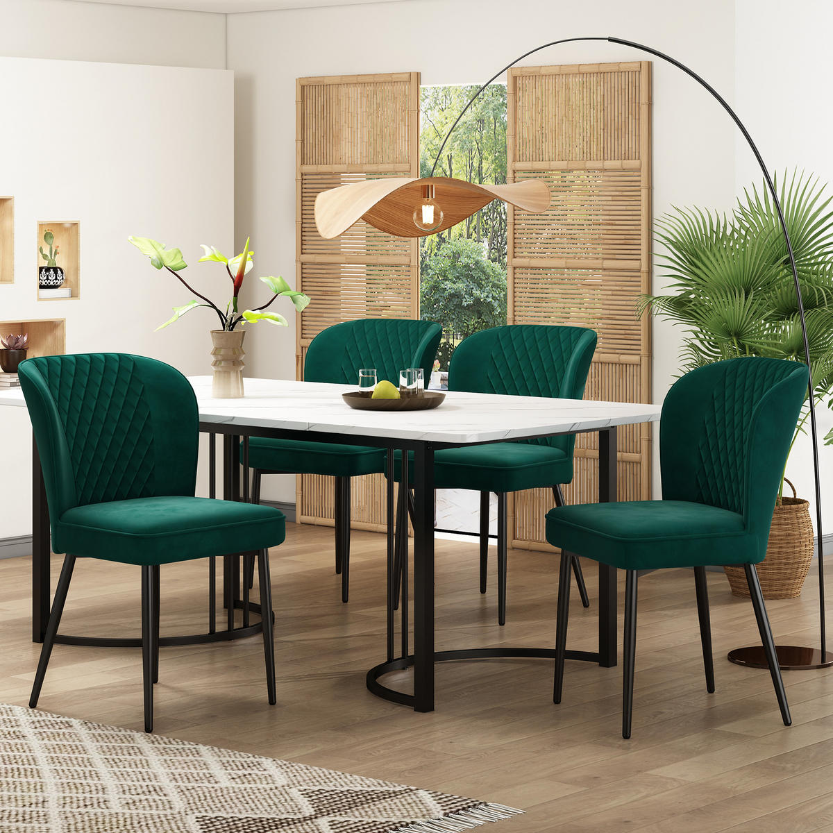 ESSGRUPPE Esstisch 4 Stühle Weiß Grün 140x80cm - Dunkelgrün, Textil (140/75/80cm) - FLIEKS