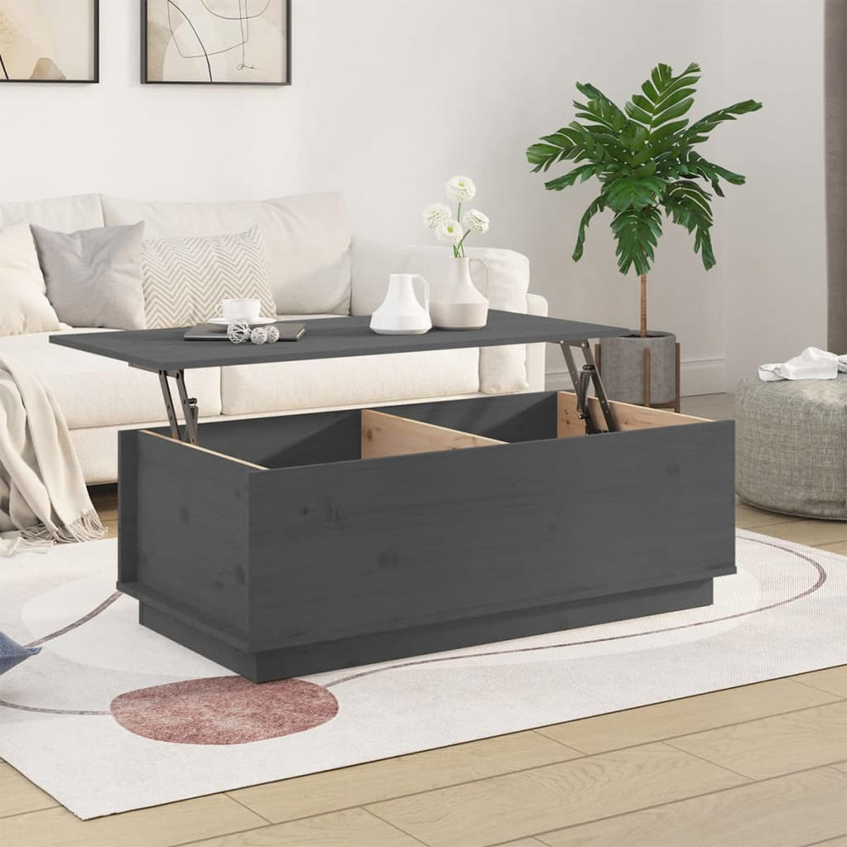 COUCHTISCH Grau 100x50x35 cm Massivholz Kiefer - Grau, Holz (100/50/35cm) - furnicato