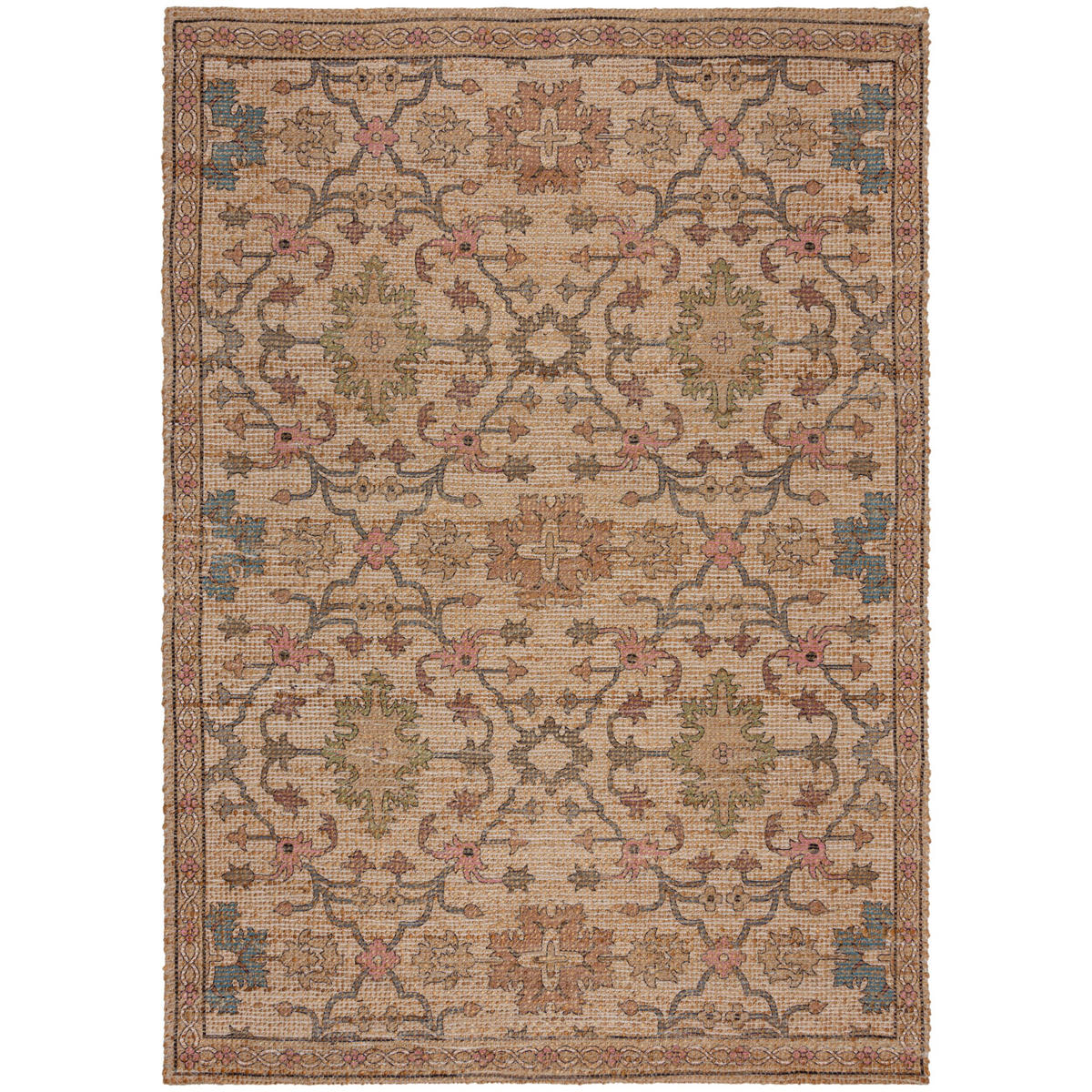 FLACHGEWEBE Teppich mit floralem Oriental-Muster, Strapazierfähige Jute-Chenille-Mischung Rosa Rechteckig 160x230 - Rosa, Textil (160/230cm) - KADIMA DESIGN