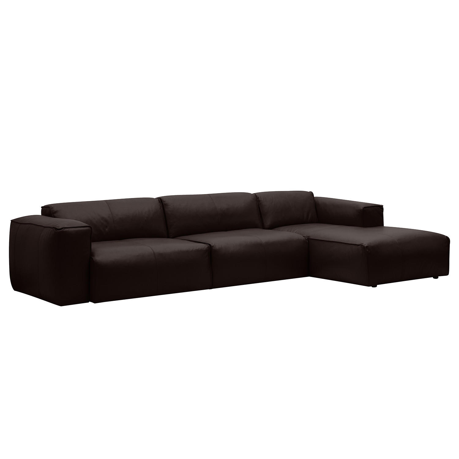 3-SITZER ECKSOFA mit Longchair - Dunkelbraun/Schwarz, Leder/Kunststoff (317/173cm) - home24