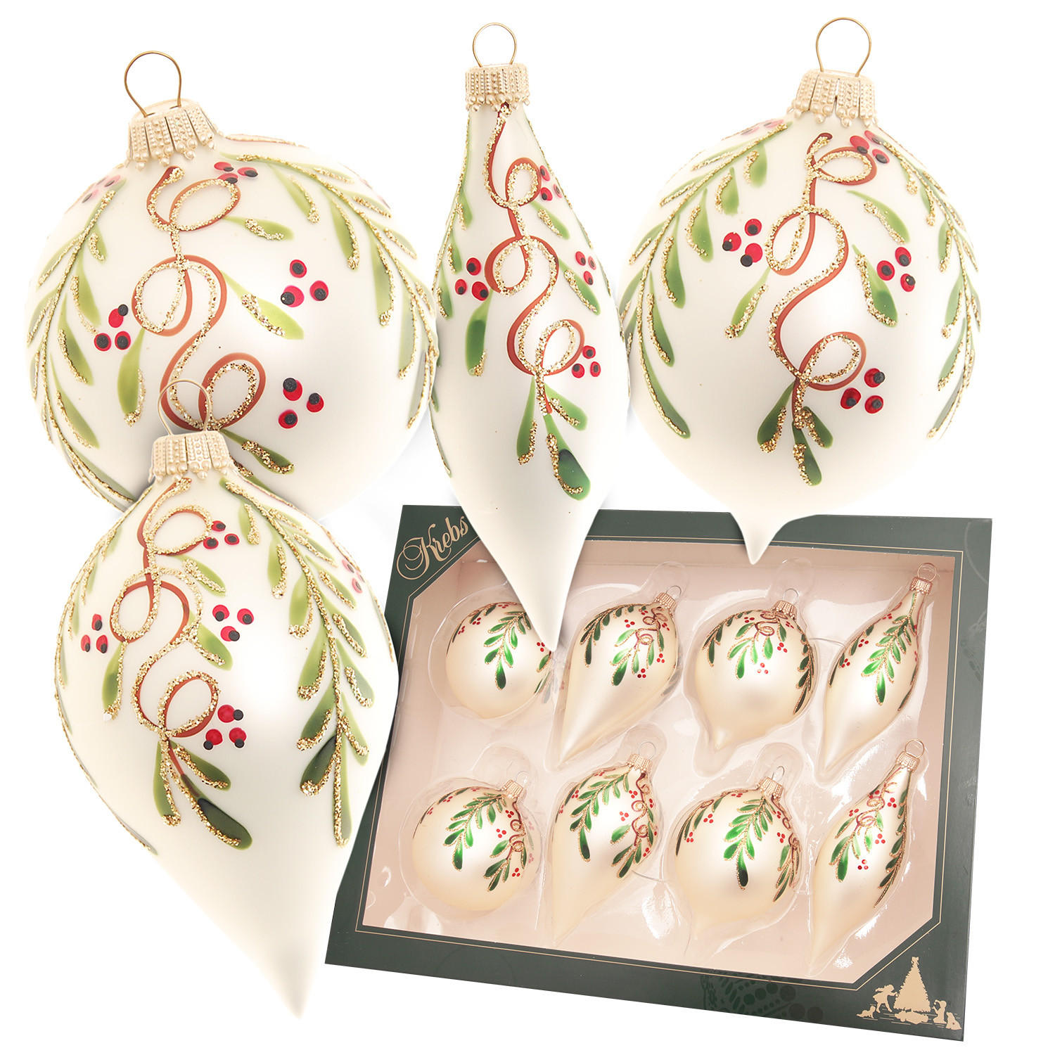 CHRISTBAUMKUGELN Blätterranken Beige 7cm (Glas / 8 Stk.) - Beige, Glas (7/7/7cm) - Krebs Glas Lauscha