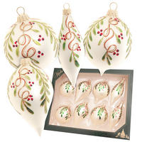 CHRISTBAUMKUGELN Blätterranken Beige 7cm (Glas / 8 Stk.) - Beige, Glas (7/7/7cm) - Krebs Glas Lauscha