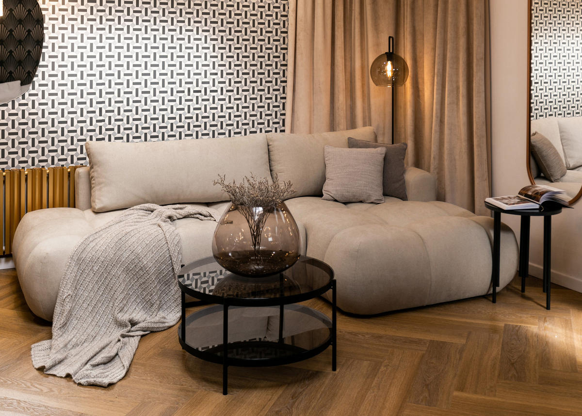 ECKSOFA Ombo Beige Chenille 280 cm - Beige/Schwarz, Kunststoff/Textil (284/167cm) - Selsey