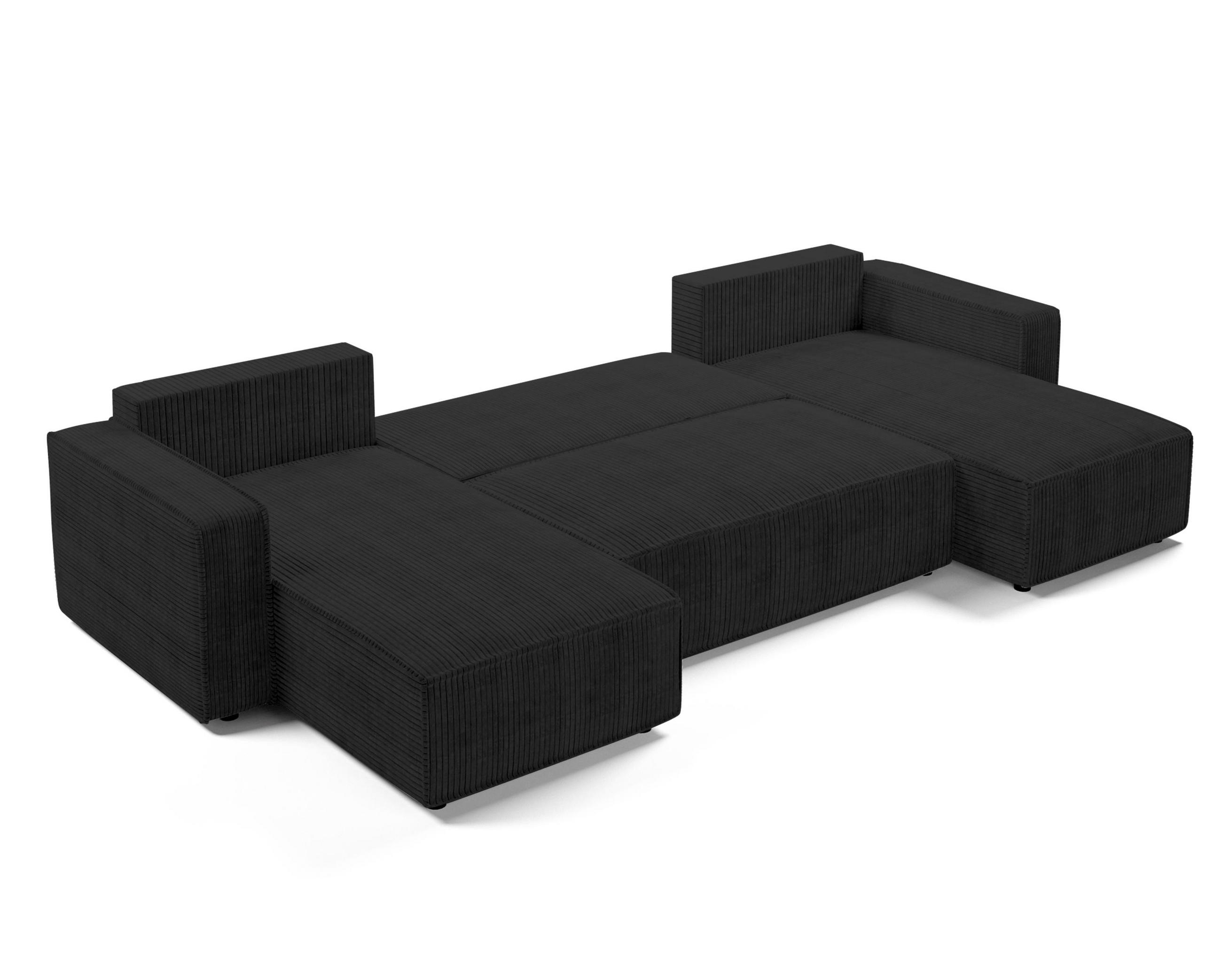 WOHNLANDSCHAFT Aydin U Form Dunkelgrau 338/169/85 cm Cord mit Schlaffunktion - Dunkelgrau/Schwarz, Kunststoff/Textil (338/85/169cm) - AX Living