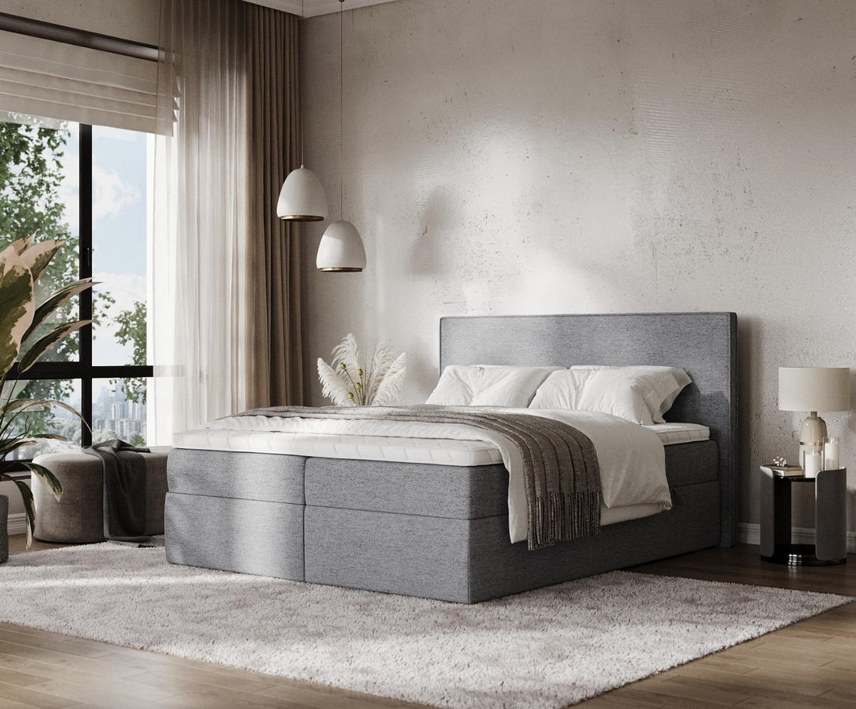 BOXBETT Nuvia 180/200 cm Grau im Neve Stoff - Schwarz/Grau, Holz/Holzwerkstoff (180/200cm) - AltaBeds