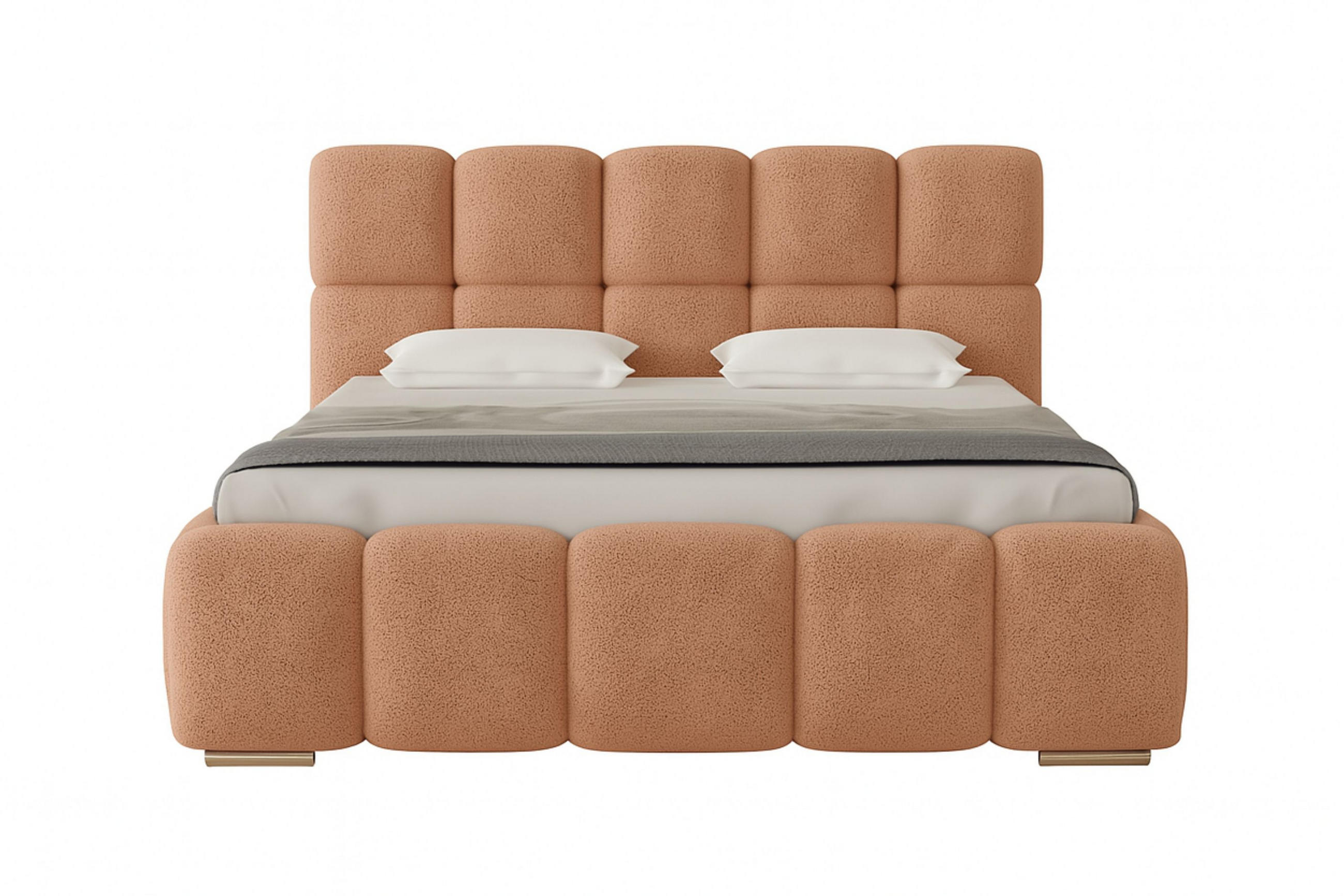 POLSTERBETT LUNA mit Kopfteil, 180 x 200 cm, Doppelbett mit Bettkasten und Lattenrost aus Metall, Boucle Stoff: Rosa - Rosa, Holz/Textil (180/200cm) - Agmat-Furniture