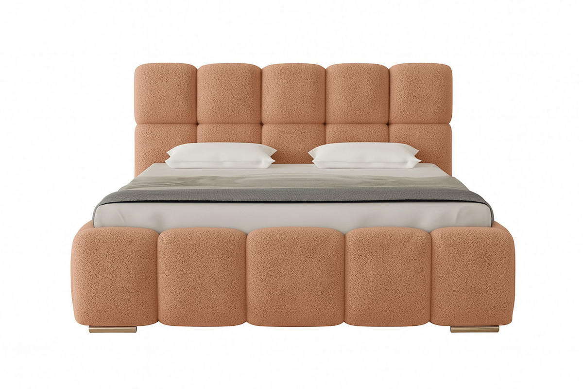 POLSTERBETT LUNA mit Kopfteil, 200 x 200 cm, Doppelbett mit Bettkasten und Lattenrost aus Metall, Boucle Stoff: Rosa - Rosa, Holz/Textil (200/200cm) - Agmat-Furniture