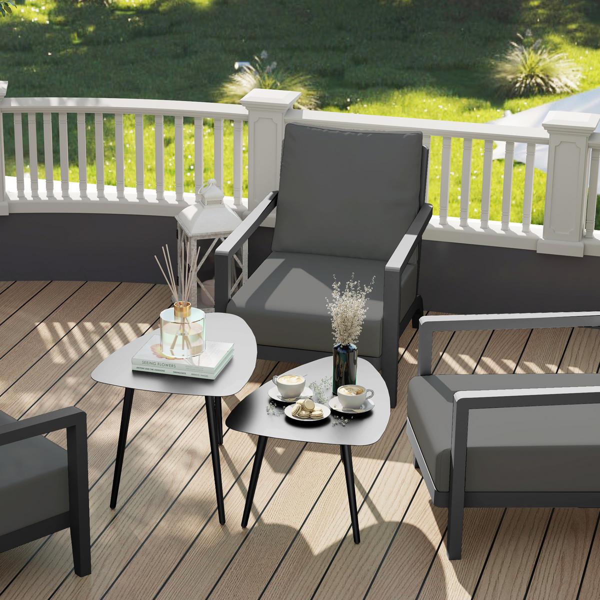 COUCHTISCH 2er-SET DE-07273 geometrisch und wetterfest Schwarz - Schwarz, Metall (65/45/45cm) - ComfortXL